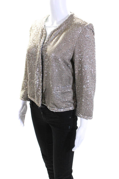 Chelsea Flower Womens 3/4 Sleeve Sequin Hook & Eye Cardigan Gold Size Medium