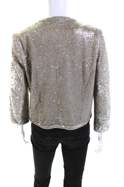 Chelsea Flower Womens 3/4 Sleeve Sequin Hook & Eye Cardigan Gold Size Medium