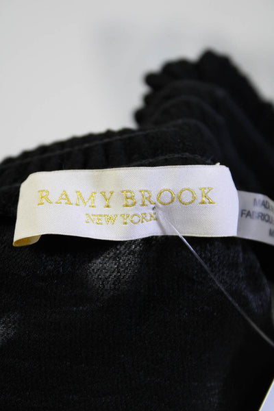Ramy Brook Womens Geometric Lace Crepe Off Shoulder Top Blouse Black Size Medium