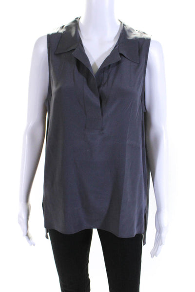 Drew Womens Collared Sleeveless Shell Top Blouse Gray Silk Size Medium