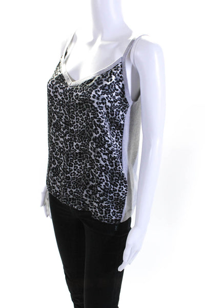 Roi Womens Knit V Neck Leopard Print Silk Satin Tank Top Blouse Gray Size Small