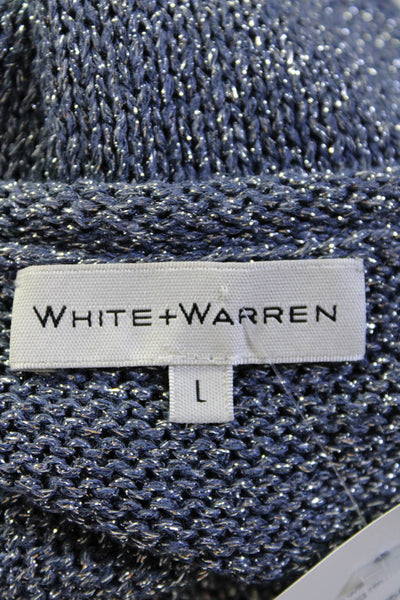 White + Warren Womens Crew Neck Metallic Knit Tank Top Blouse Blue Size Large