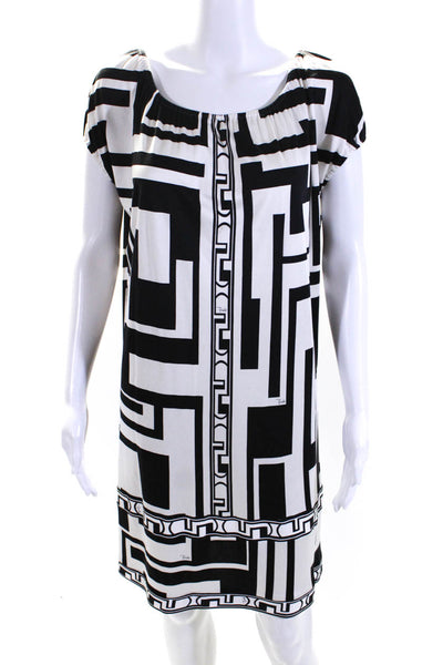 Emilio Pucci Womens Off Shoulder Geometric Shift Dress Black White Size 12