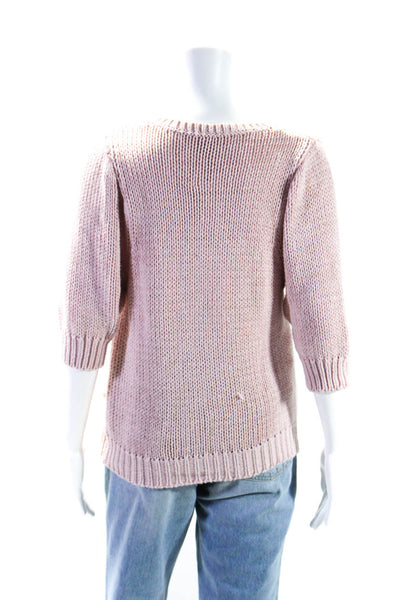 Cotton By Autumn Cashmere Womens Short Sleeve Cable Knit Sweater Pink Size M