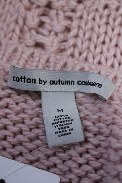 Cotton By Autumn Cashmere Womens Short Sleeve Cable Knit Sweater Pink Size M