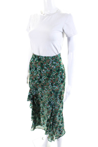 The Fifth Label Womens Chiffon Floral Ruffled  A-Line Maxi Skirt Green Size S