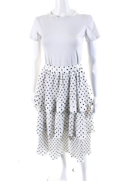 Yumi Kim Womens Satin Pleated Polka Dot Tiered A-Line Skirt White Size XS
