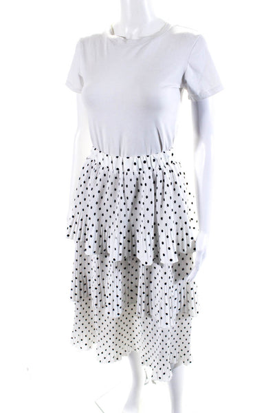 Yumi Kim Womens Satin Pleated Polka Dot Tiered A-Line Skirt White Size XS