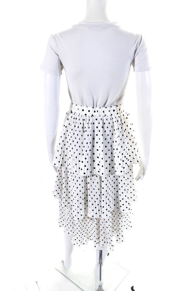 Yumi Kim Womens Satin Pleated Polka Dot Tiered A-Line Skirt White Size XS