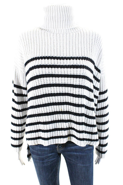 Faithfull The Brand Womens Cotton Striped Turtleneck Sweater Top White Size S