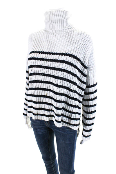 Faithfull The Brand Womens Cotton Striped Turtleneck Sweater Top White Size S