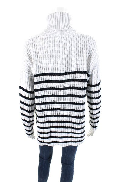 Faithfull The Brand Womens Cotton Striped Turtleneck Sweater Top White Size S