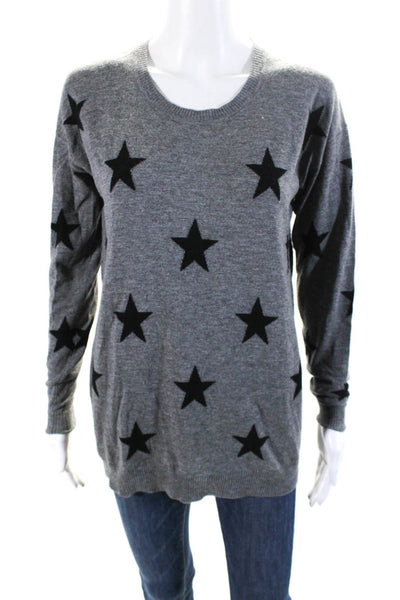 Karssen Zoe Karssen Womens Wool Star Knit Crew Neck Sweater Top Gray Size S