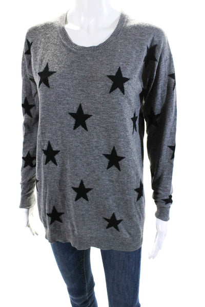 Karssen Zoe Karssen Womens Wool Star Knit Crew Neck Sweater Top Gray Size S