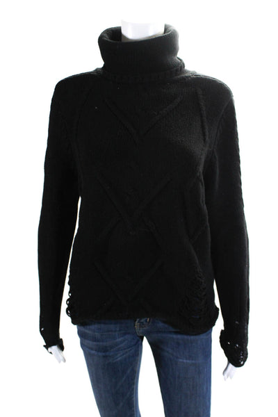 One Teaspoon Womens Distressed Knit Cotton Turtleneck Sweater Top Black Size S