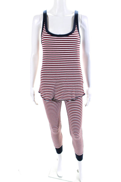J Crew Womens Cotton Ribbed Striped 2 Piece Tank Leggings Set Red Size L S