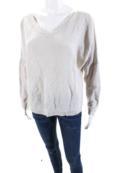 360 Cashmere Womens Cashmere Long Sleeve V Neck Knit Top Beige Size S