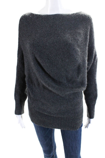 Theory Womens Cashmere Long Sleeve Boat Neck Sweater Gray Size P