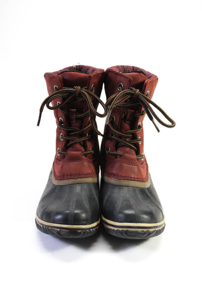 Sorel Womens Leather Rubber Trim Lace Up Mid-Calf Winter Boots Red Black Size 8