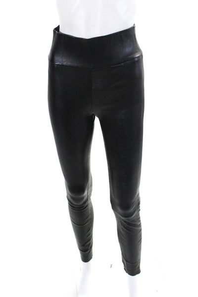 SPRWMN Womens Leather High Waist Elastic Slip-On Leggings Black Size 8