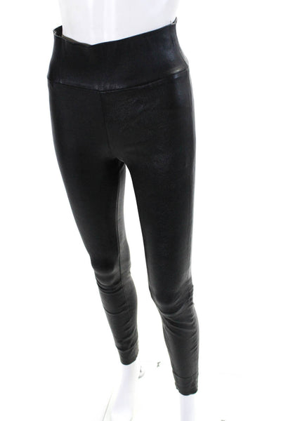 SPRWMN Womens Leather High Waist Elastic Slip-On Leggings Black Size 8