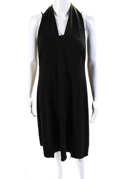 Theory Womens Jersey Knit V-Neck Sleeveless Midi Halter Dress Dark Brown Size M