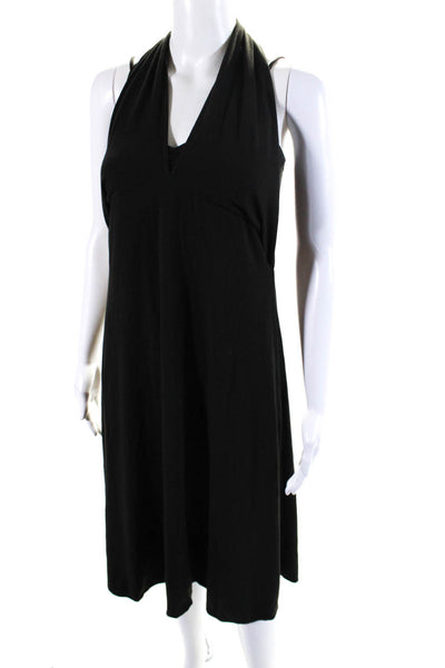 Theory Womens Jersey Knit V-Neck Sleeveless Midi Halter Dress Dark Brown Size M