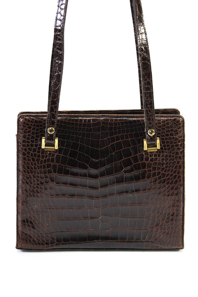 Giorgio Armani Alligator Leather Double Handle Frame Shoulder Handbag Dark Brown