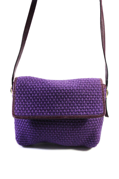 Bottega Veneta Acrylic Woven Leather Strap Flap Front Shoulder Handbag Purple