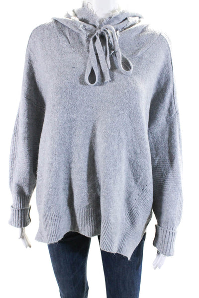 Melissa Nepton Womens Hooded Pullover Fringe Trim Sweater Hoodie Gray M