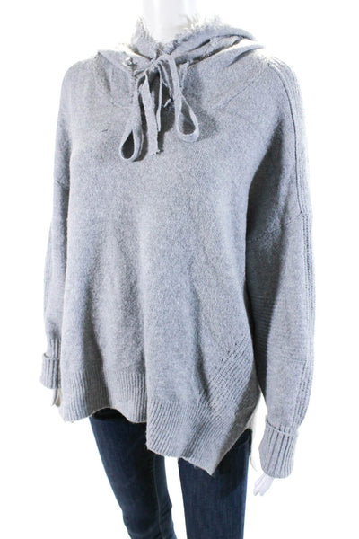 Melissa Nepton Womens Hooded Pullover Fringe Trim Sweater Hoodie Gray M