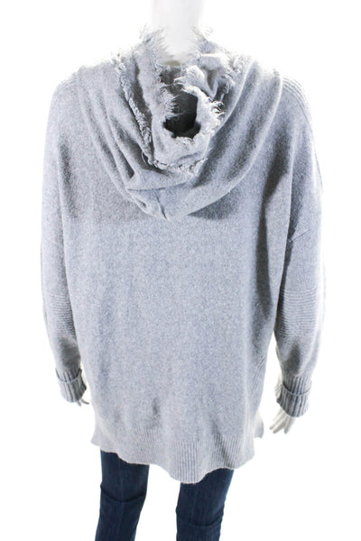 Melissa Nepton Womens Hooded Pullover Fringe Trim Sweater Hoodie Gray M