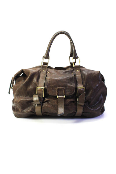 Botkier Womens Double Handle Zip Top Medium Shoulder Handbag Brown Leather