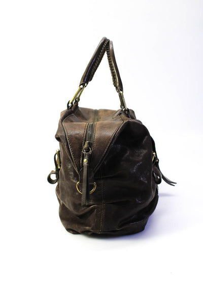 Botkier Womens Double Handle Zip Top Medium Shoulder Handbag Brown Leather