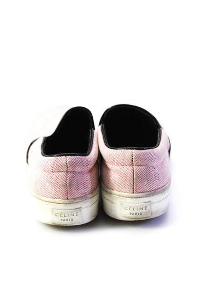 Celine Womens Canvas Mini Check Print Slip On Sneakers Pink White Size 7US 37EU