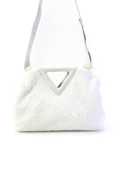 Bottega Veneta Point Triangle Boucle Curly Raffia Shoulder Handbag White