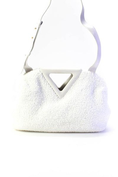 Bottega Veneta Point Triangle Boucle Curly Raffia Shoulder Handbag White