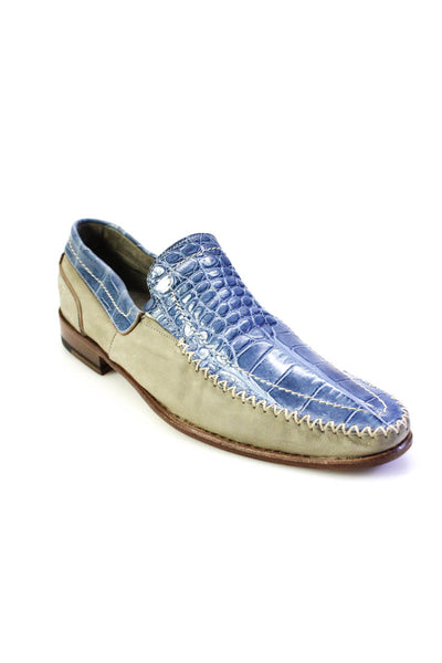 Tardini Mens Leather Alligator Print Apron Toe Loafers Blue Gray Size 9US 8.5UK