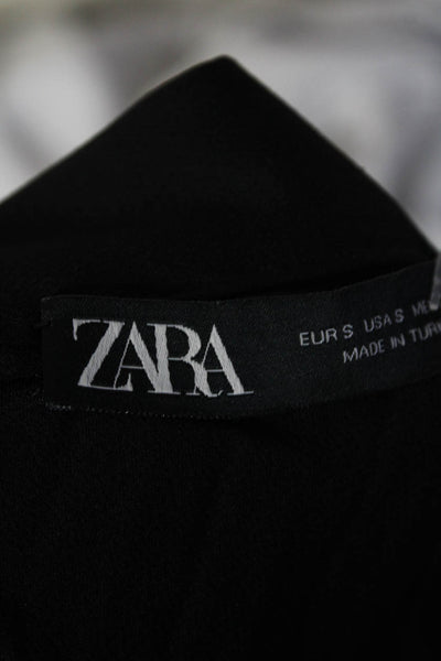 Zara Womens Satin Unlined Box Pleated Mid-Calf  A-Line Skirt Black Size S