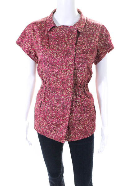 Piazza Sempione Womens Abstract Print Short Sleeves Blouse Pink Beige Size EUR 4