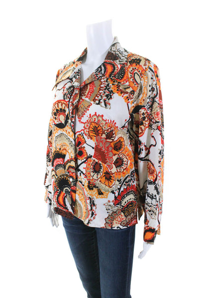 Bayard Womens Floral Collared Long Sleeve Button Up Blouse Top Orange Size M