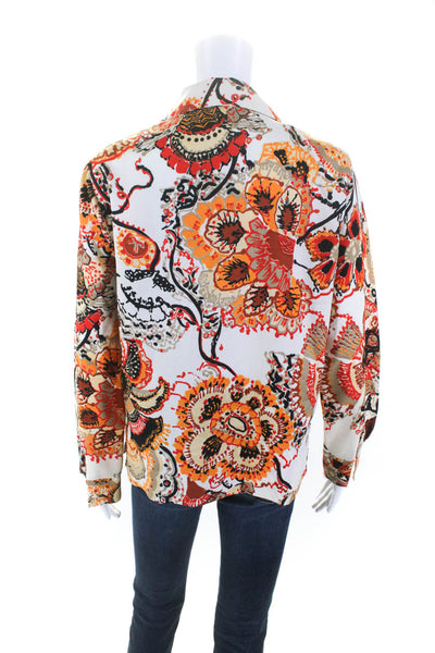 Bayard Womens Floral Collared Long Sleeve Button Up Blouse Top Orange Size M