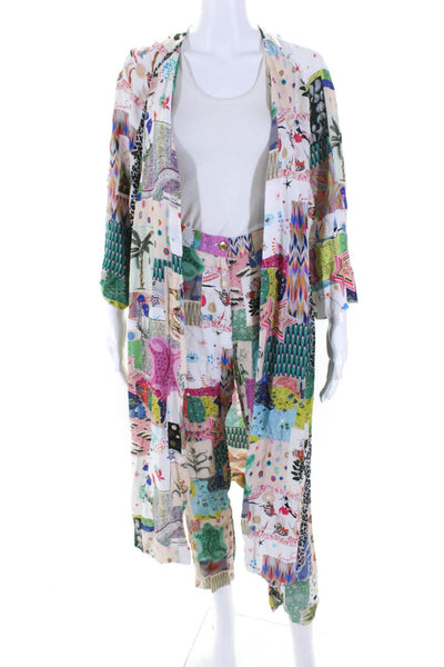 Vilagallo Womens Abstract Longline Kimono + Pants Set Multicolor Size 40 38