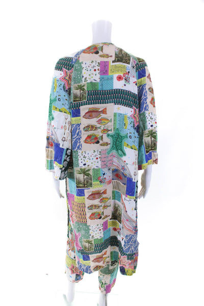 Vilagallo Womens Abstract Longline Kimono + Pants Set Multicolor Size 40 38
