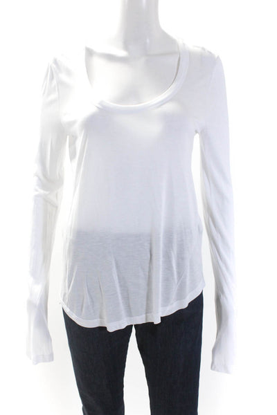 A.L.C. Womens Solid White Scoop Neck Long Sleeve Basic Tee Top Size S