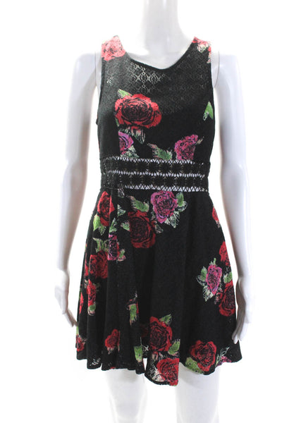 Free People Womens Floral Print Sleeveless A Line Dress Black Size 4