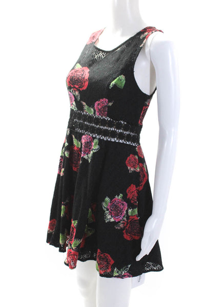 Free People Womens Floral Print Sleeveless A Line Dress Black Size 4