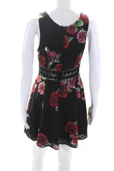 Free People Womens Floral Print Sleeveless A Line Dress Black Size 4