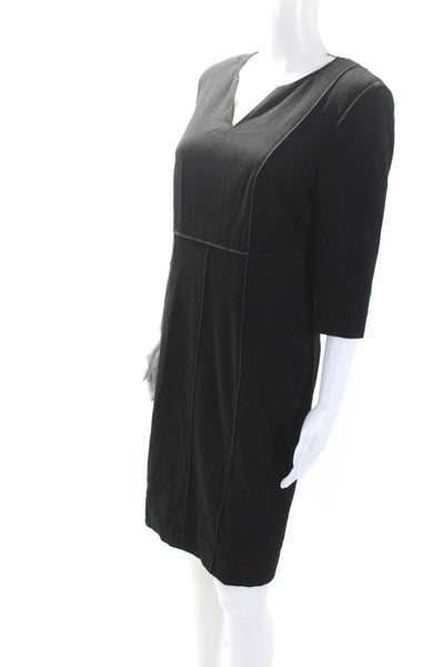 BASLER Womens V-Neck Long Sleeve Zip Up Midi Pencil Dress Black Size M