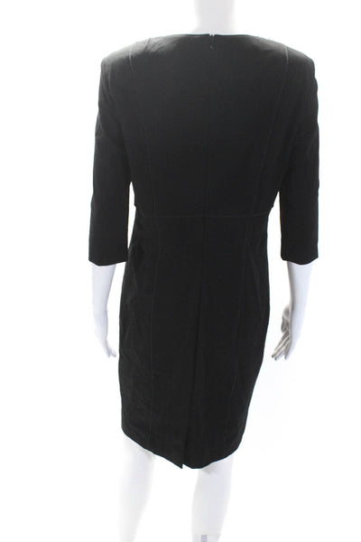 BASLER Womens V-Neck Long Sleeve Zip Up Midi Pencil Dress Black Size M